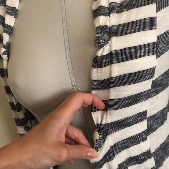 Three Dots Navy Blue White Striped Cardigan - Picture 3 of 11